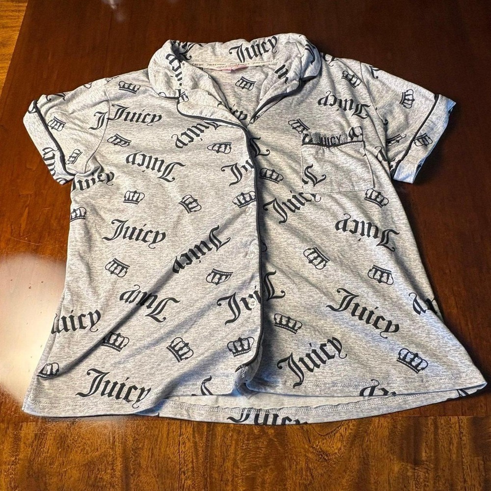 Juicy Couture Sleepwear Gray Monogram Pajama Button Lounge Top M